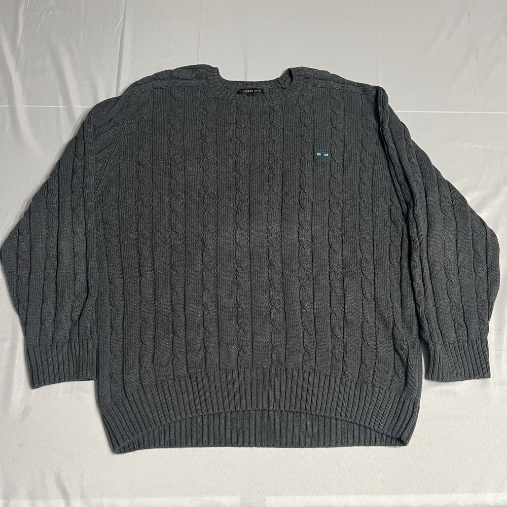 Alexander Julian Gray Cable Knit Sweater Men's Size XL grandpa Preppy